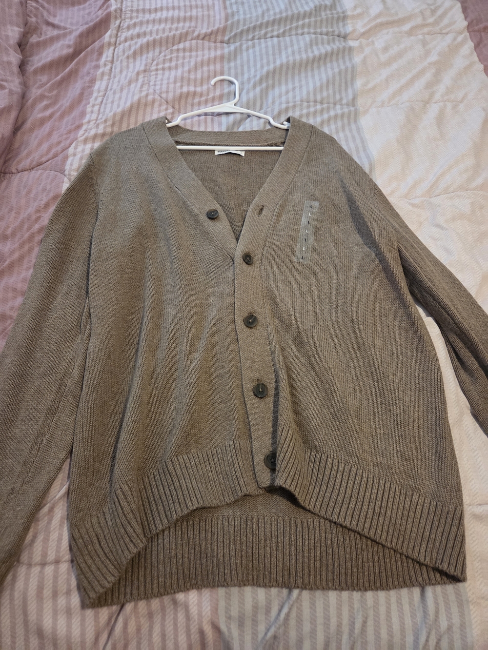 Mens Casual V-Neck Button Cardigan Sweater in Taupe